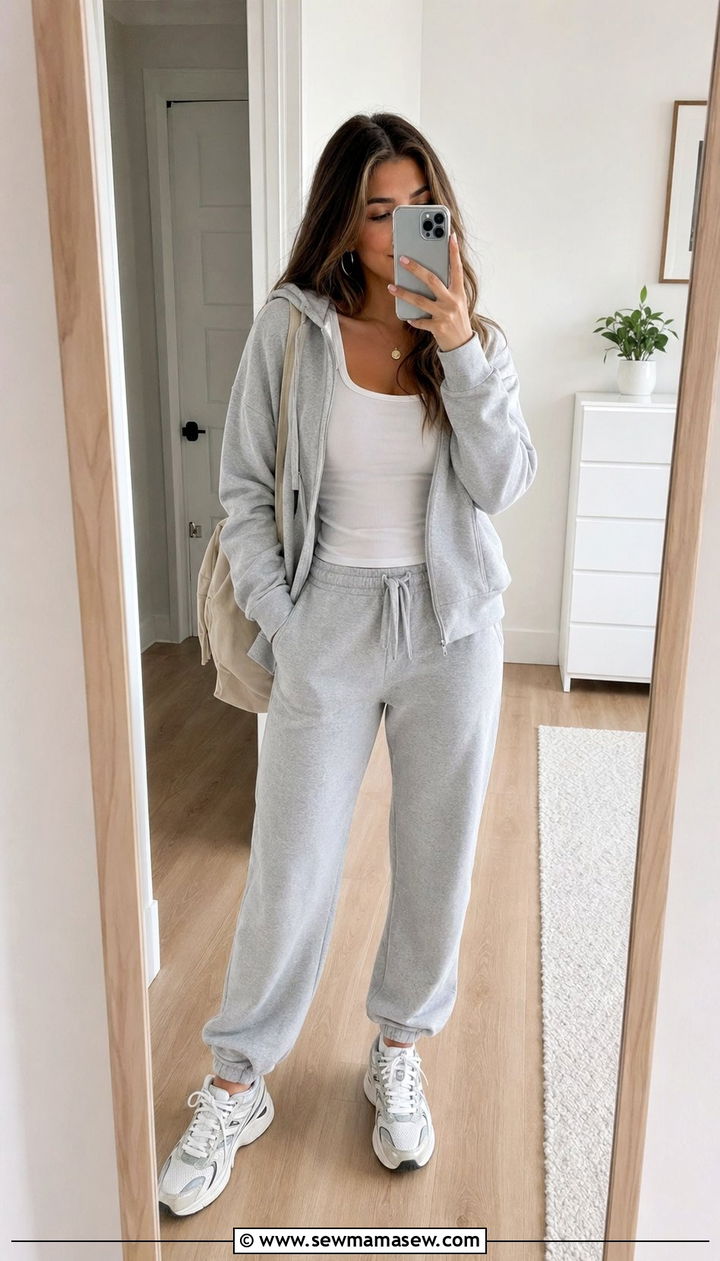 Zip up hoodie with joggers outfit - 30 back to school outfits for women