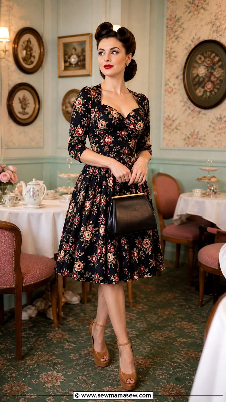 1940s Fit And Flare Dress With Peep Toe Heels - 40 Vintage outfit ideas