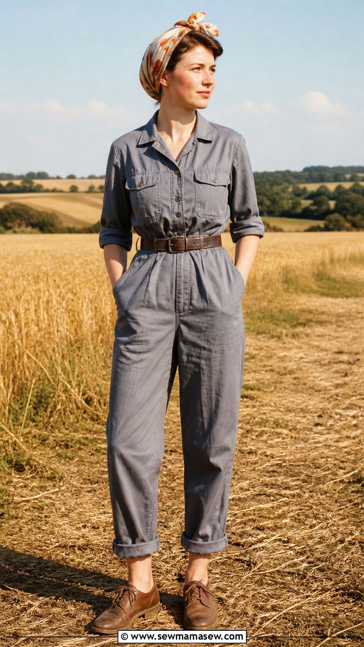 1940s Utility Jumpsuit With Headscarf - 40 Vintage outfit ideas
