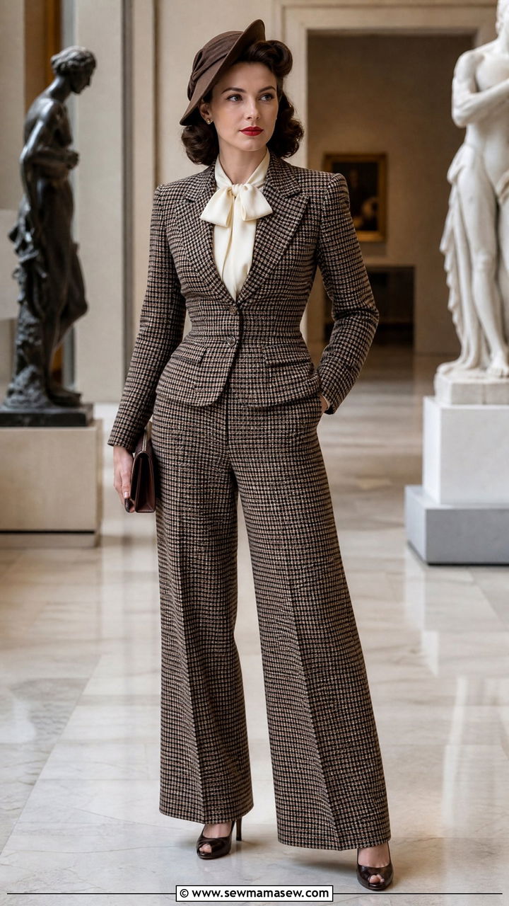 1940s Wide Leg Trousers And Fitted Jacket - 40 Vintage outfit ideas