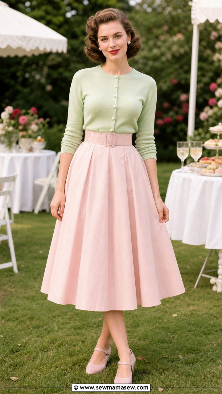 1950s Cropped Cardigan And Full Skirt - 40 Vintage outfit ideas