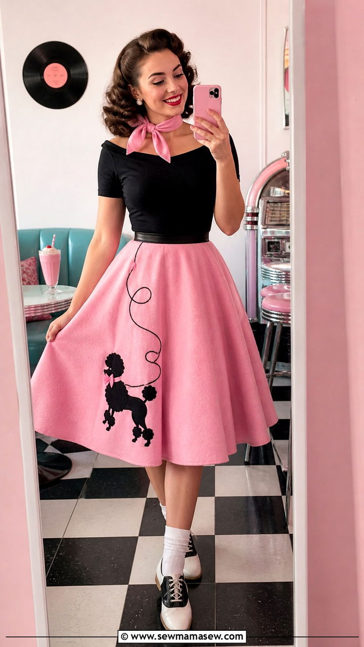 1950s Poodle Skirt Outfit With Scarf - 40 Vintage outfit ideas