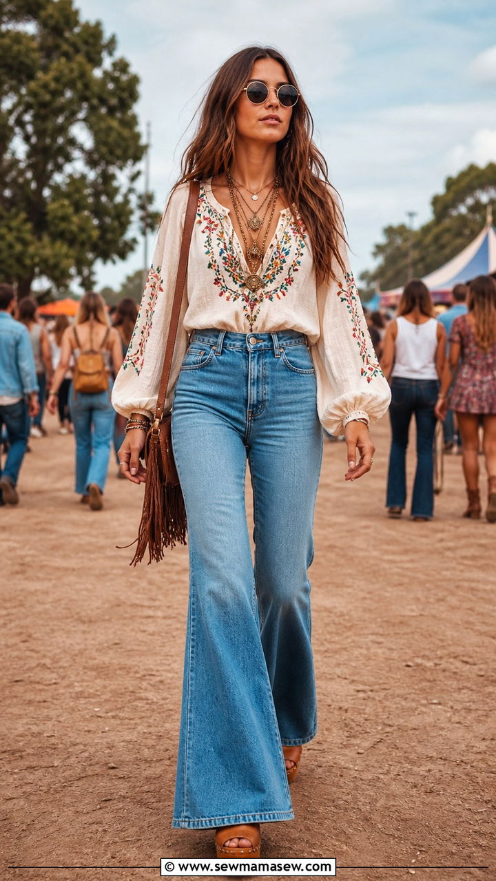 1970s Bell Bottom Jeans And Peasant Blouse - 40 Vintage outfit ideas