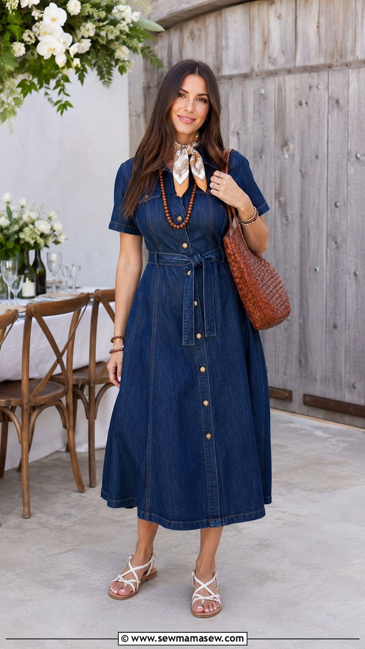 1970s Denim Midi Dress - 30 Vintage wedding guest outfits