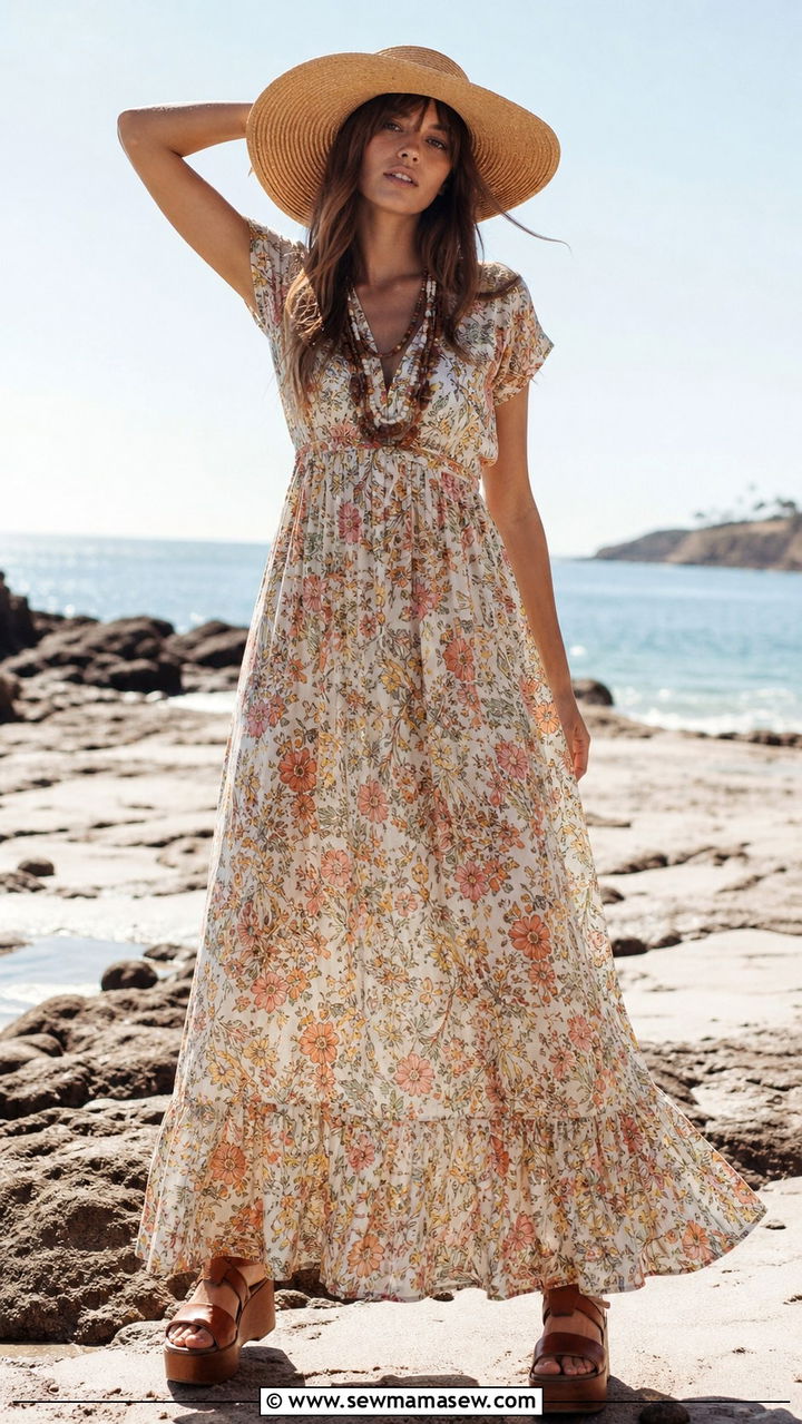 1970s Maxi Dress With Platform Sandals - 40 Vintage outfit ideas