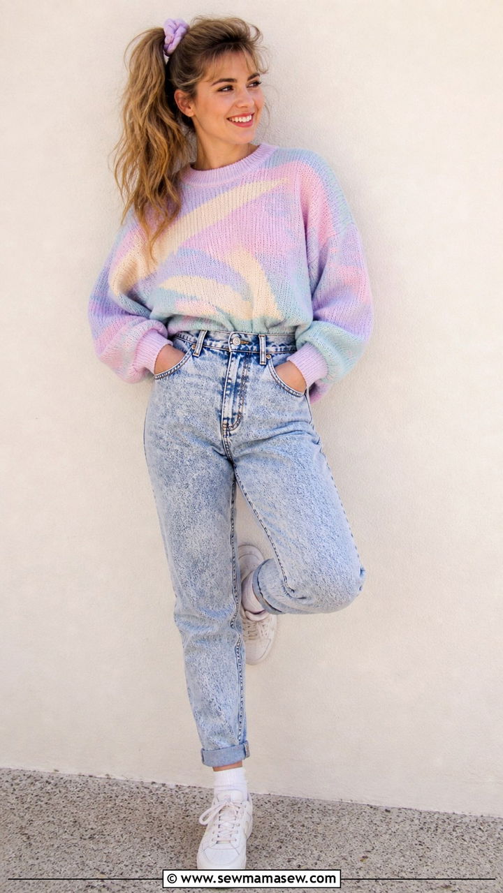 1980s Acid Wash Jeans And Oversized Sweater - 40 Vintage outfit ideas