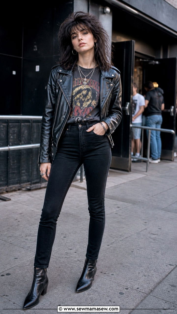 1980s Leather Jacket And Band Tee Outfit - 40 Vintage outfit ideas