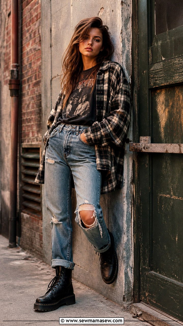 1990s Grunge Flannel Shirt And Ripped Jeans - 40 Vintage outfit ideas