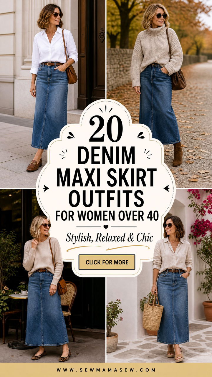20 Denim Maxi Skirt Outfits for Women Over 40 - 20 Denim Maxi Skirt Outfits for Women Over 40