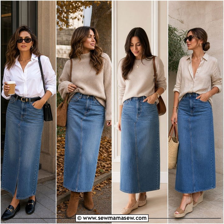20 Denim Maxi Skirt Outfits for Women Over 40