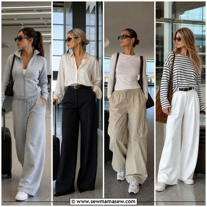 30 Airport Outfit Ideas With Wide Leg Pants for Travel