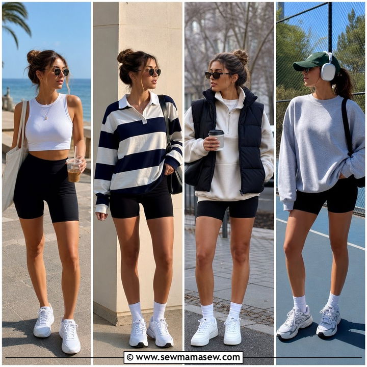 30 Biker Shorts Outfit Ideas With Sneakers for Sporty Chic