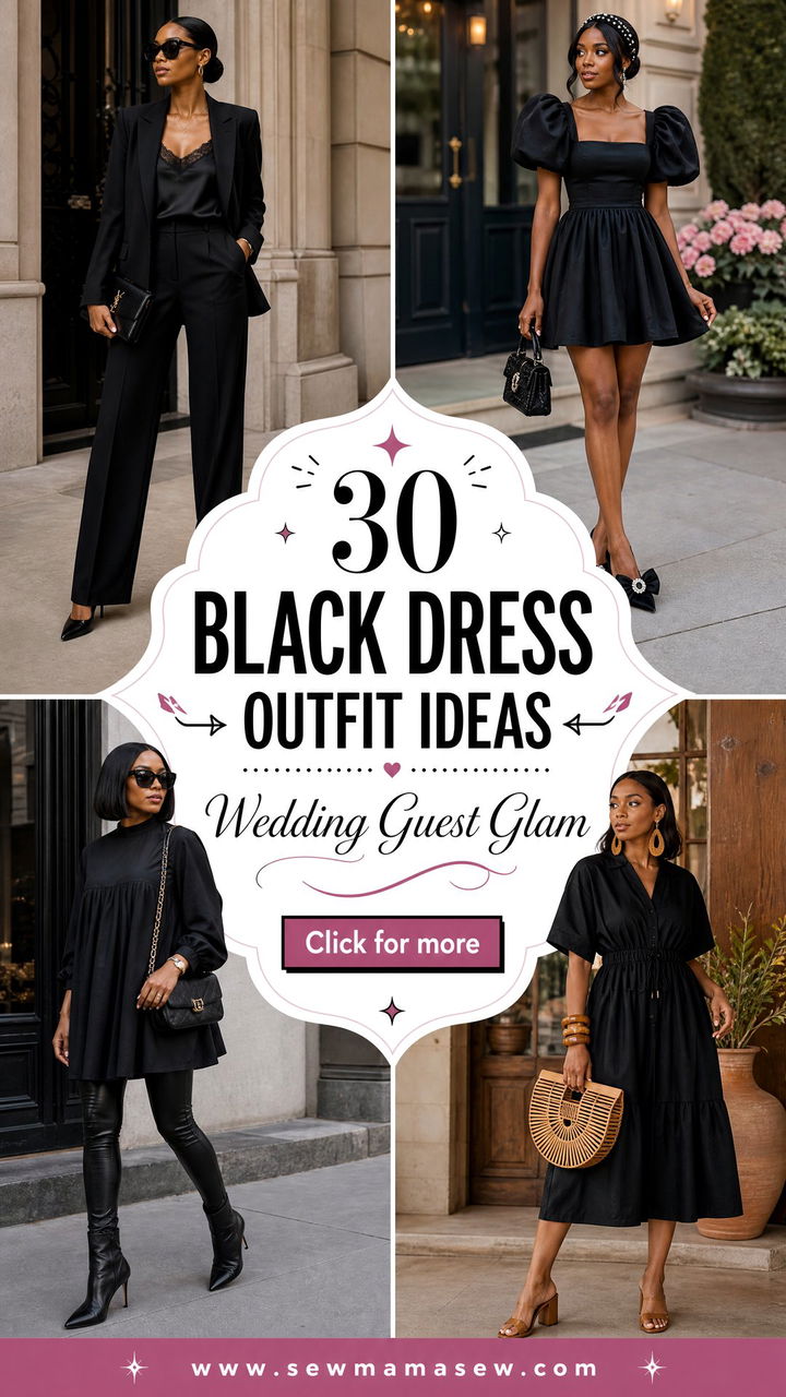 30 Black Dress Outfit Ideas for Wedding Guest Glam - 30 Black Dress Outfit Ideas for Wedding Guest Glam