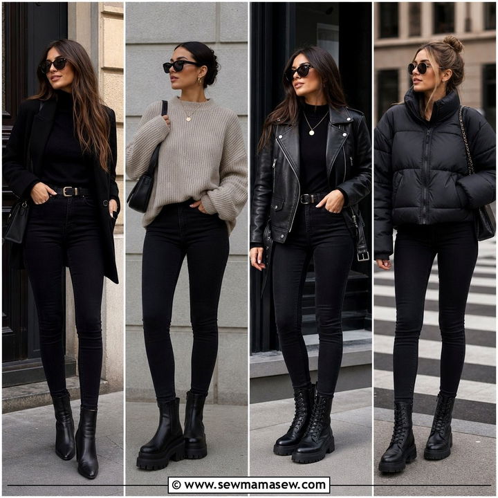 30 Black Jeans Outfit Ideas With Boots for Chic Style