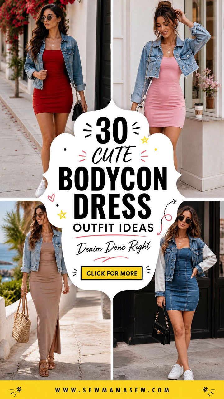 30 Cute Bodycon Dress Outfit Ideas With a Denim Jacket - 30 Cute Bodycon Dress Outfit Ideas With a Denim Jacket