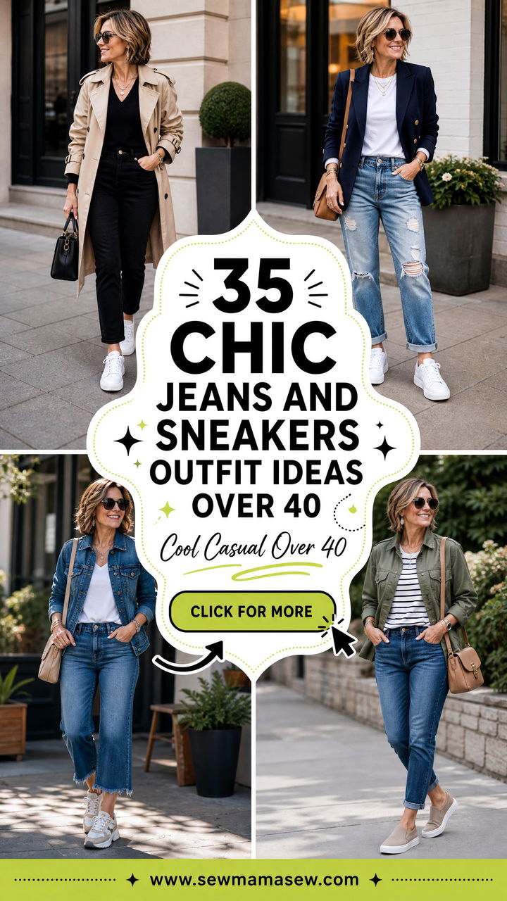 35 Chic Jeans and Sneakers Outfit Ideas Over 40 - 35 Chic Jeans and Sneakers Outfit Ideas Over 40