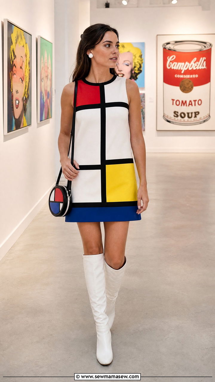 60s Mod Shift Dress With White Go Go Boots - 25 spring retro summer outfit ideas