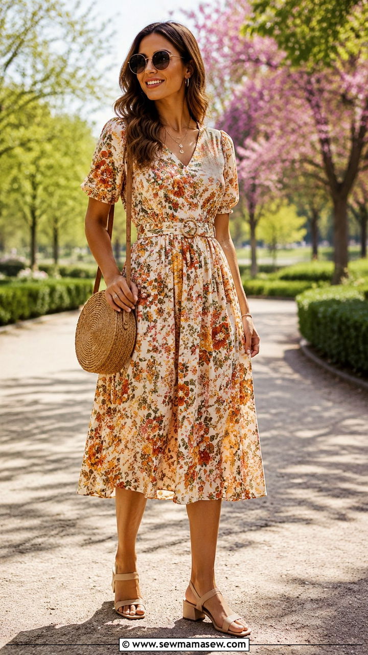 70s Floral Midi Dress Spring Outfit - 30 spring retro outfit ideas