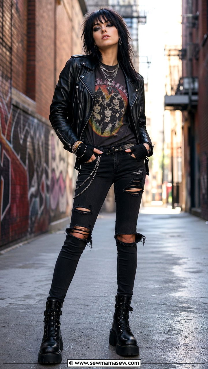 80s Band Tee And Ripped Skinny Jeans Outfit - 35 80s outfit ideas