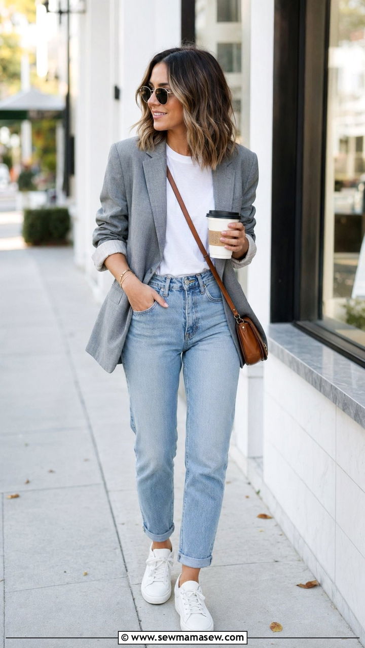 80s Boyfriend Blazer With Rolled Sleeves And Mom Jeans Outfit - 35 80s outfit ideas