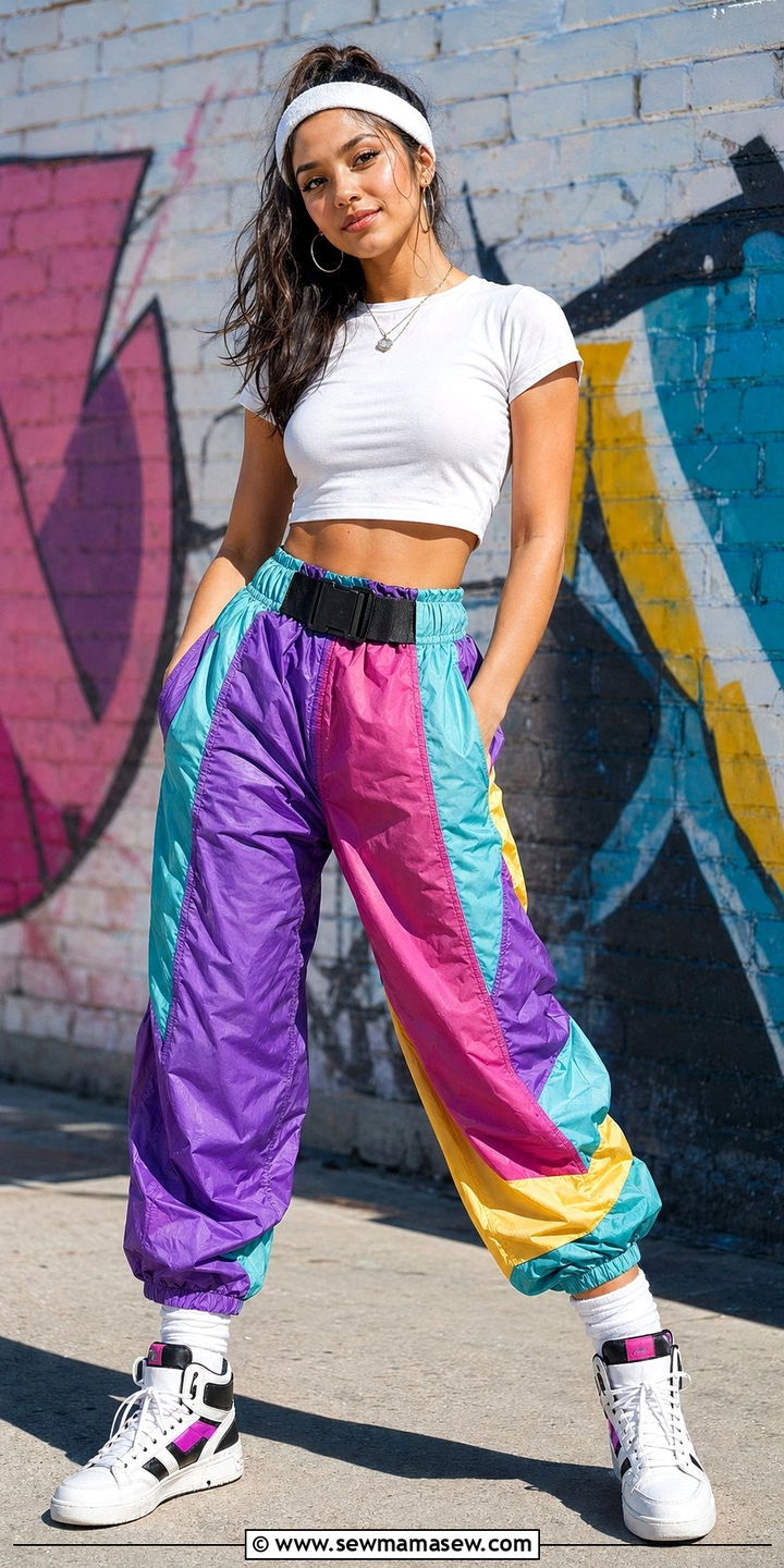 80s Parachute Pants And Cropped Tee Outfit - 35 80s outfit ideas