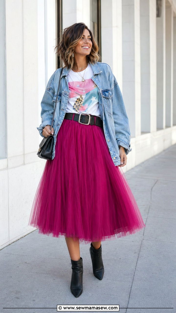 80s Tulle Skirt And Denim Jacket Outfit - 35 80s outfit ideas