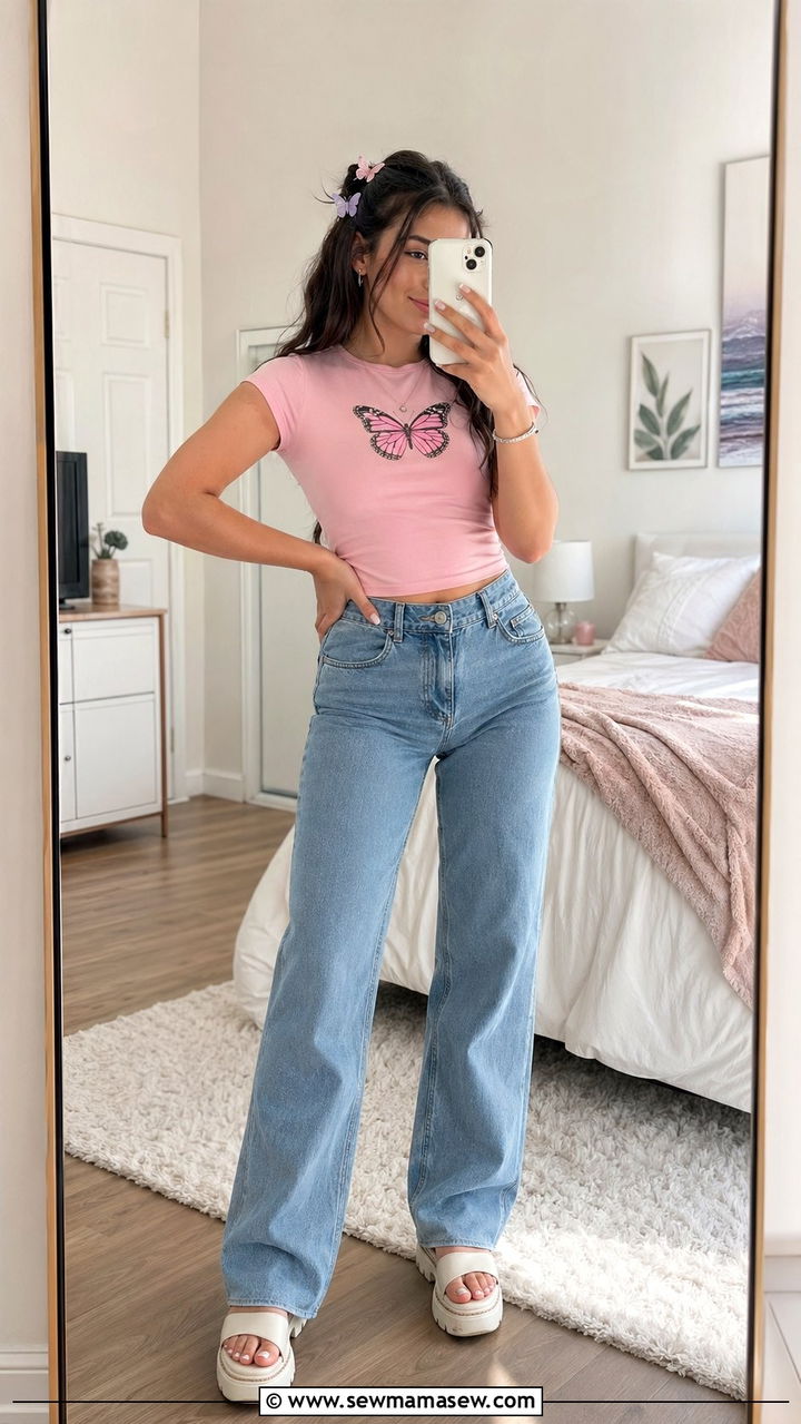 90s Baby Tee With High Waisted Jeans - 35 90s outfit ideas for women