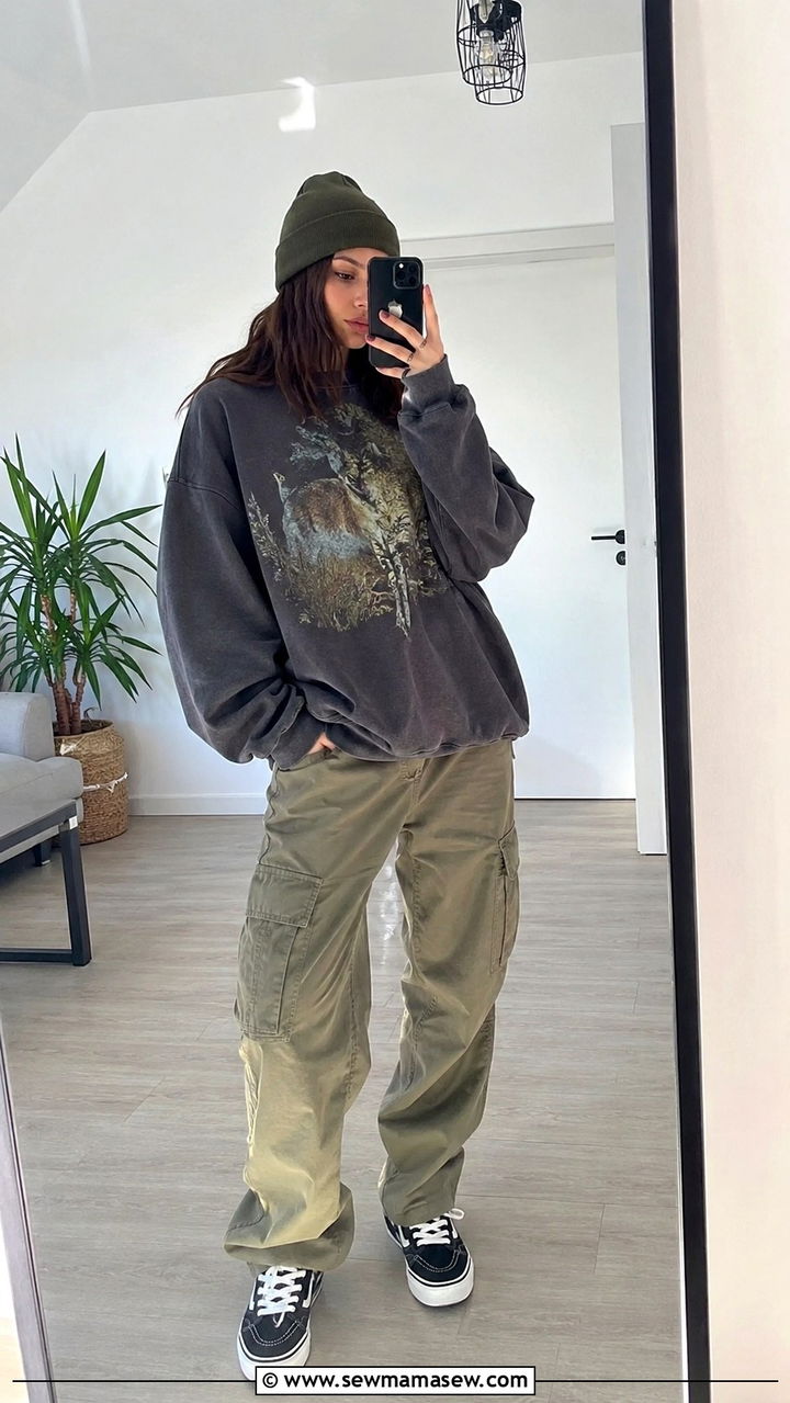 90s Baggy Sweatshirt And Cargo Pants Outfit - 25 90s outfits to copy