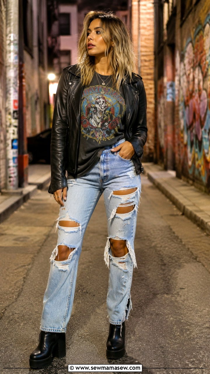 90s Band Tee And Distressed Jeans Outfit - 25 90s outfits to copy