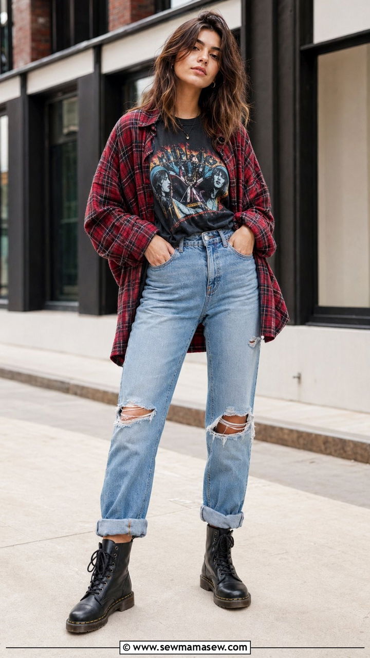 90s Flannel Shirt And Ripped Jeans Outfit - 35 90s outfits for women