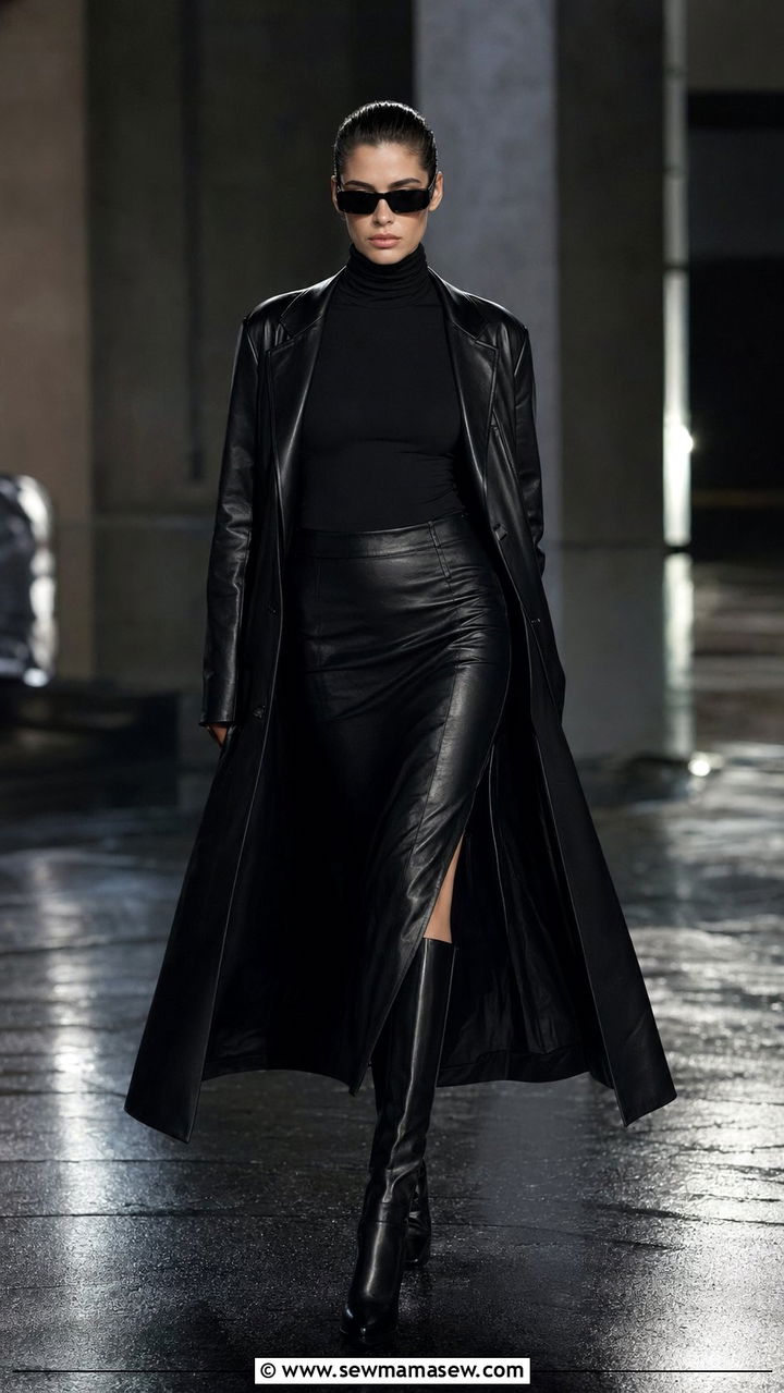 90s Matrix Inspired Black Leather Look - 35 90s outfit ideas for women