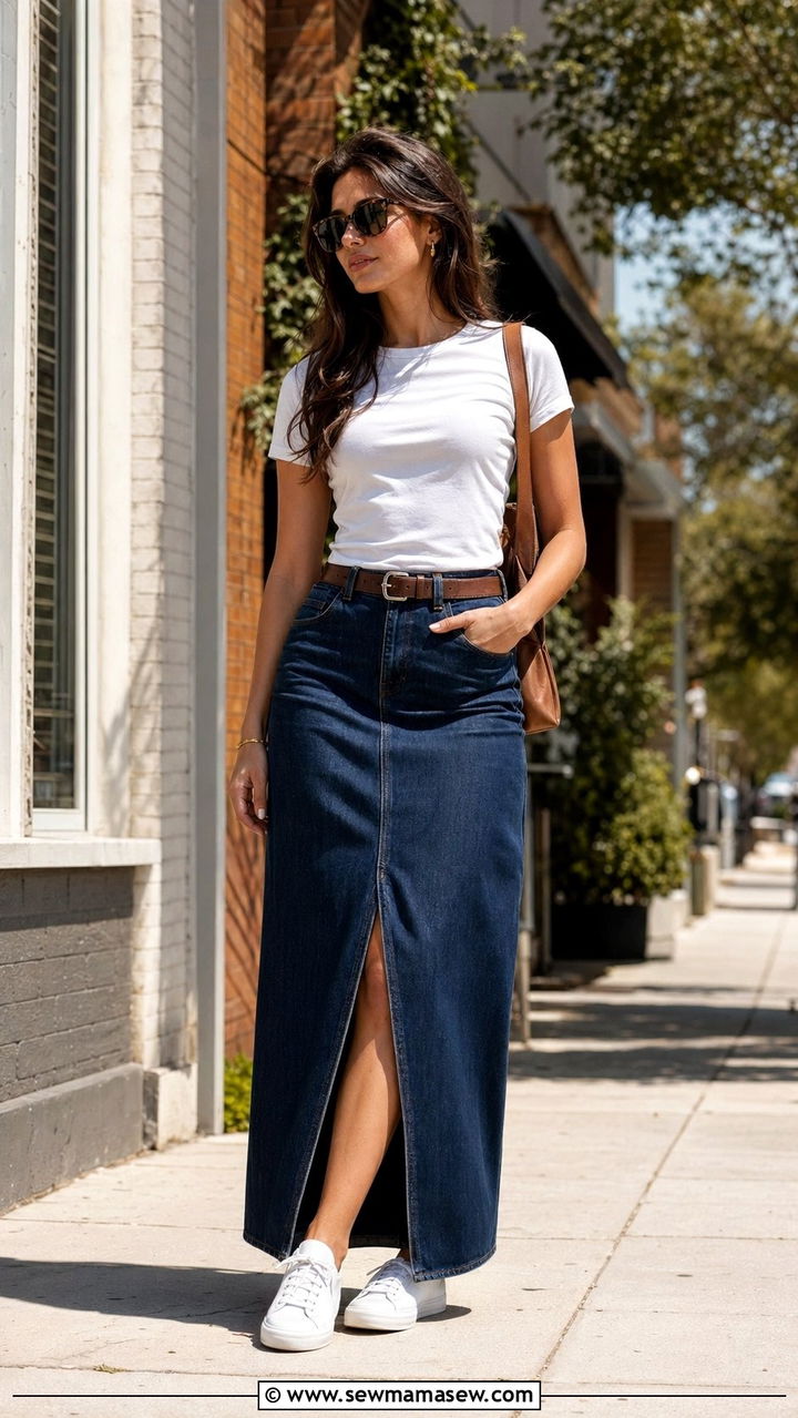 90s Maxi Denim Skirt With Fitted Top - 35 90s outfit ideas for women
