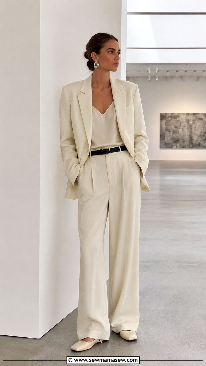 90s Minimalist Cream Blazer With Wide Leg Trousers - 25 Vintage outfit ideas 2026
