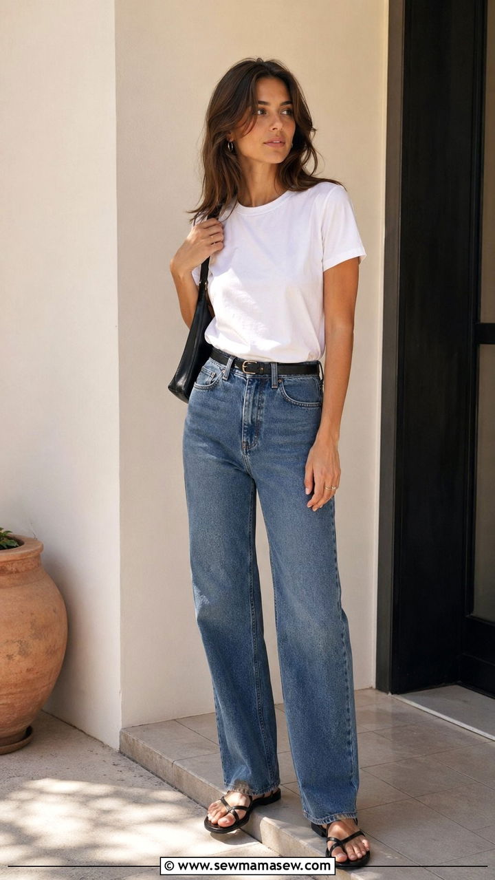 90s Minimalist White Tee And Straight Jeans - 35 90s outfit ideas for women