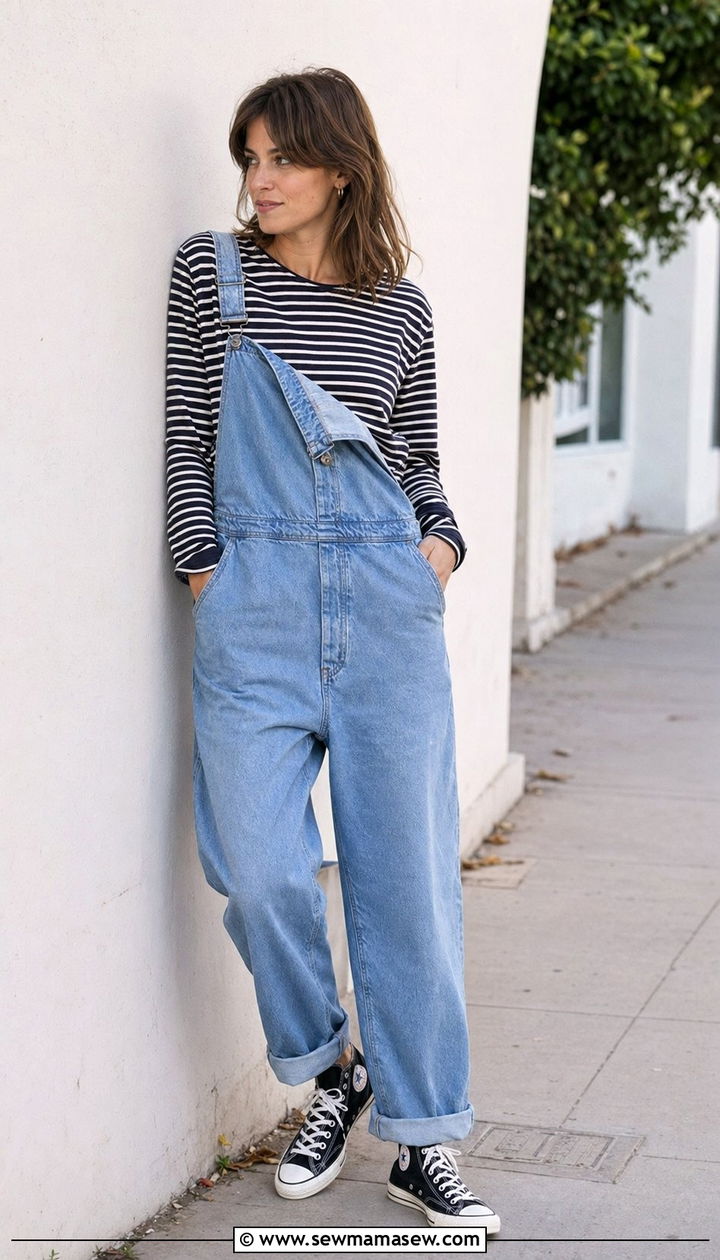 90s Overalls And Striped Long Sleeve Tee Outfit - 35 90s outfits for women