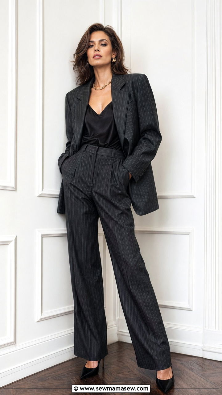 90s Pinstripe Pantsuit With Pointed Heels Outfit - 35 90s outfits for women