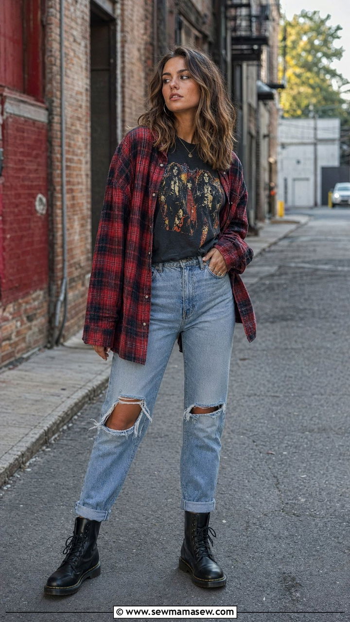 90s Plaid Flannel And Ripped Jeans - 35 90s outfit ideas for women