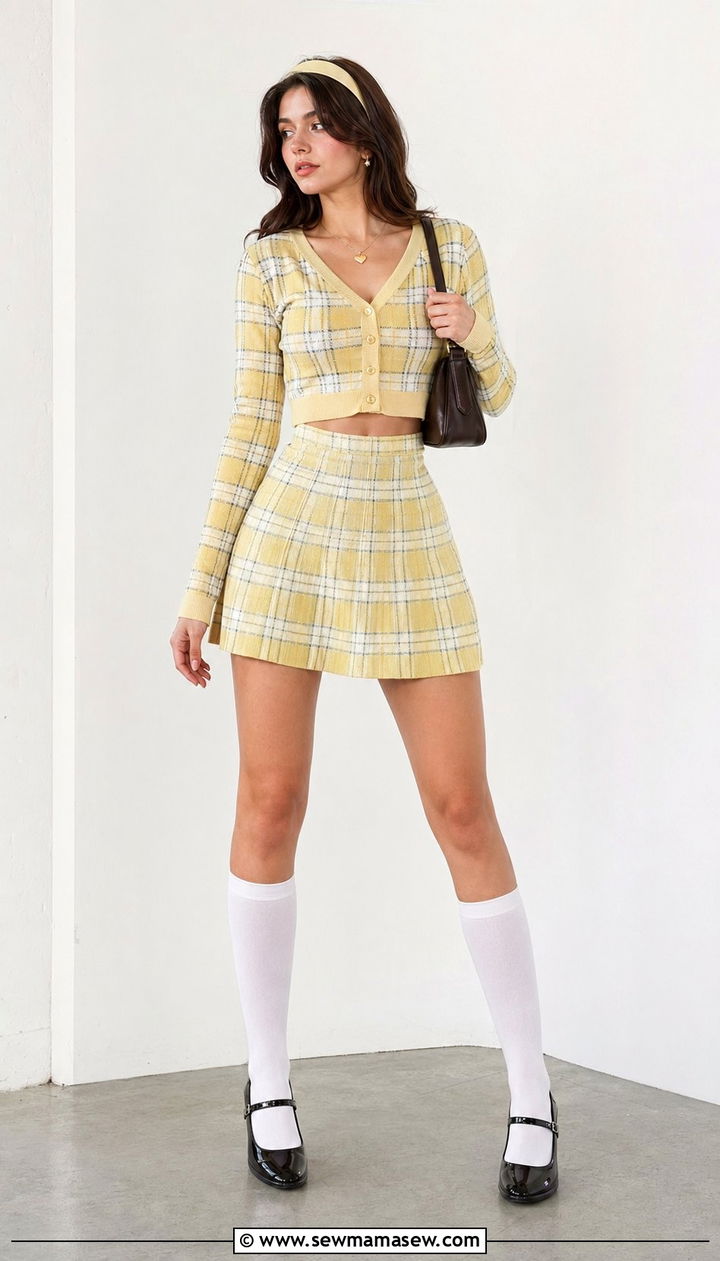 90s Plaid Mini Skirt And Cardigan Set - 35 90s outfit ideas for women