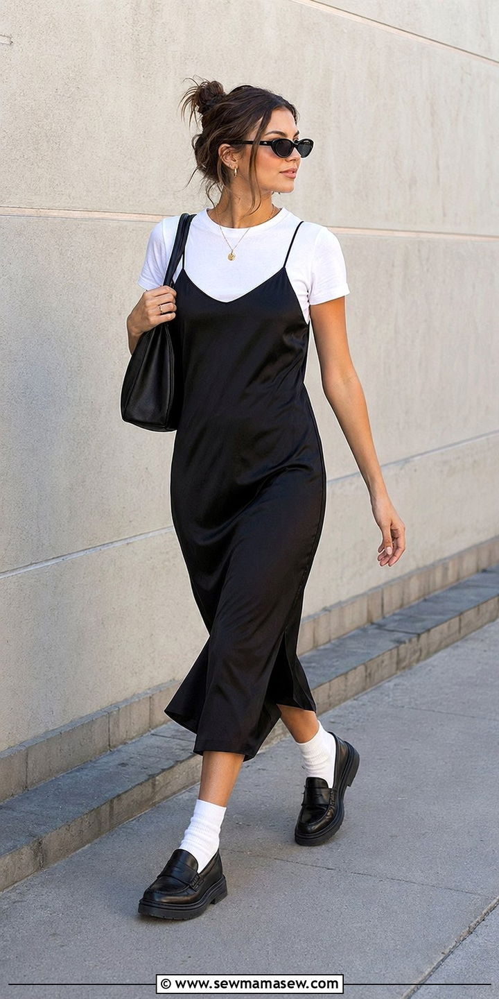 90s Slip Dress Over White T Shirt Outfit - 35 90s outfits for women