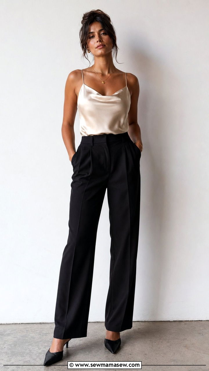 90s Spaghetti Strap Cami And Tailored Trousers Outfit - 35 90s outfits for women