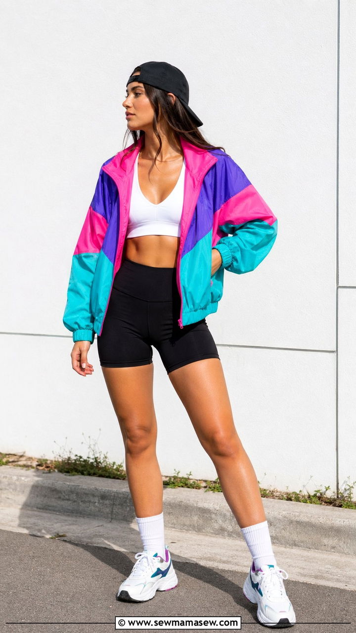 90s Windbreaker With Biker Shorts - 35 90s outfit ideas for women