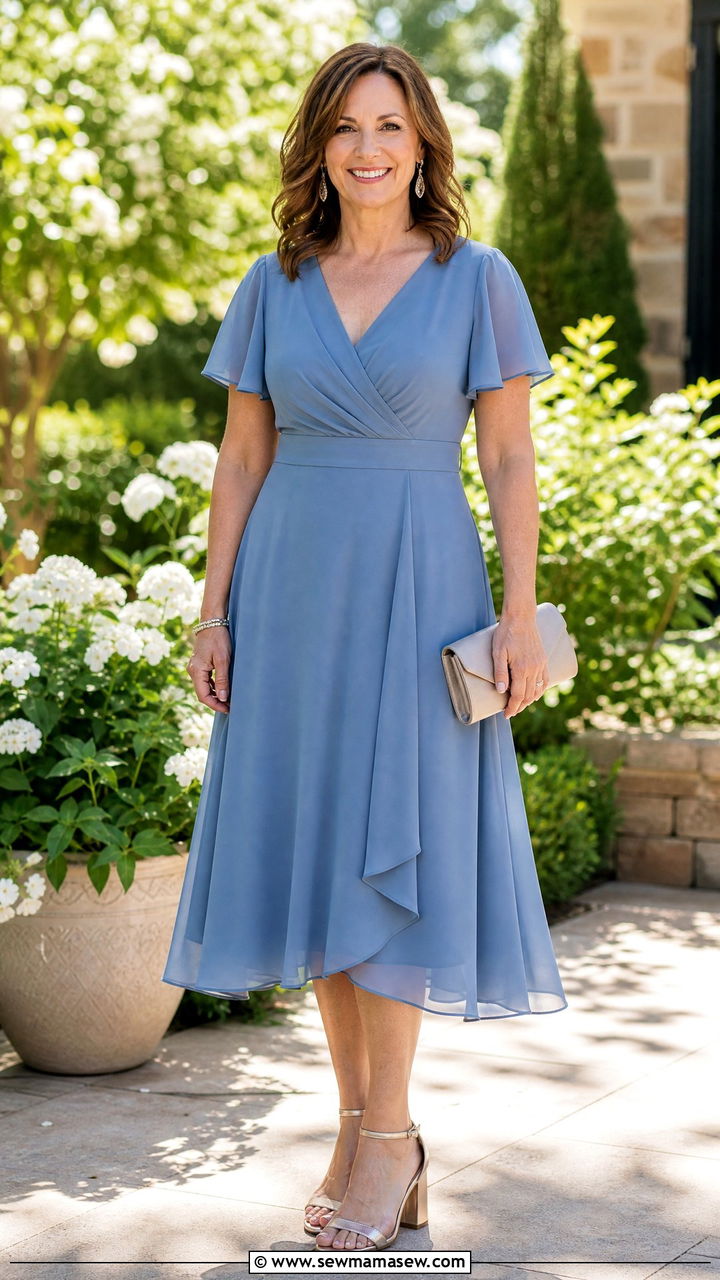 A Line Chiffon Dress With Block Heels - 35 Graduation outfits for moms