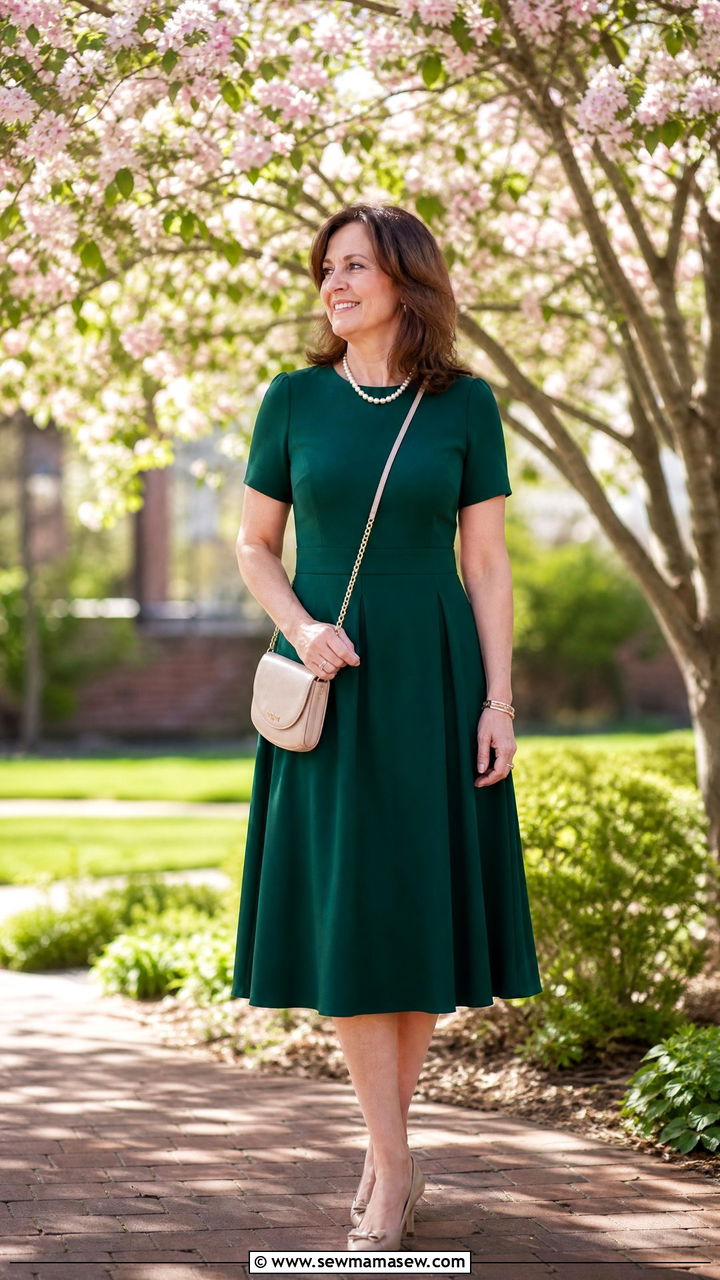 A Line Dress With Kitten Heels For Graduation - 35 Graduation outfits for women over 40