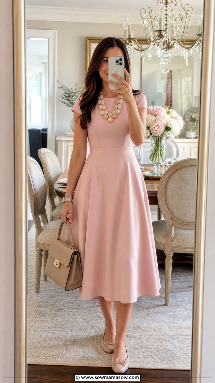 A Line Dress With Statement Necklace - 30 Mother's Day brunch outfit ideas