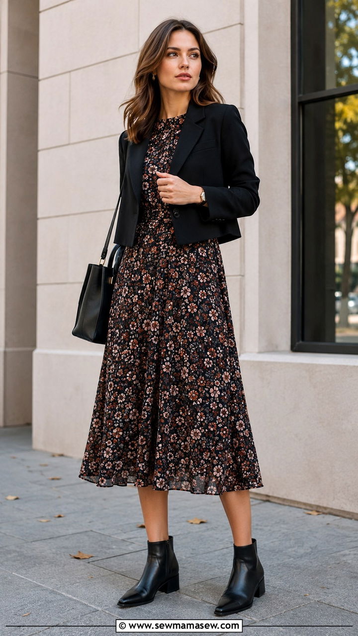 A Line Dress with Ankle Boots - 20 work outfits for apple shaped body