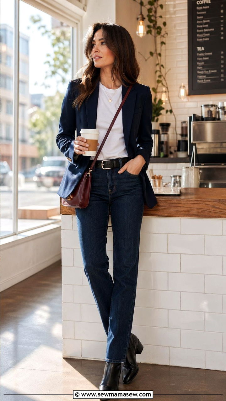 A Line Dress with Cropped Blazer and Low Heels - 40 classy business casual outfits