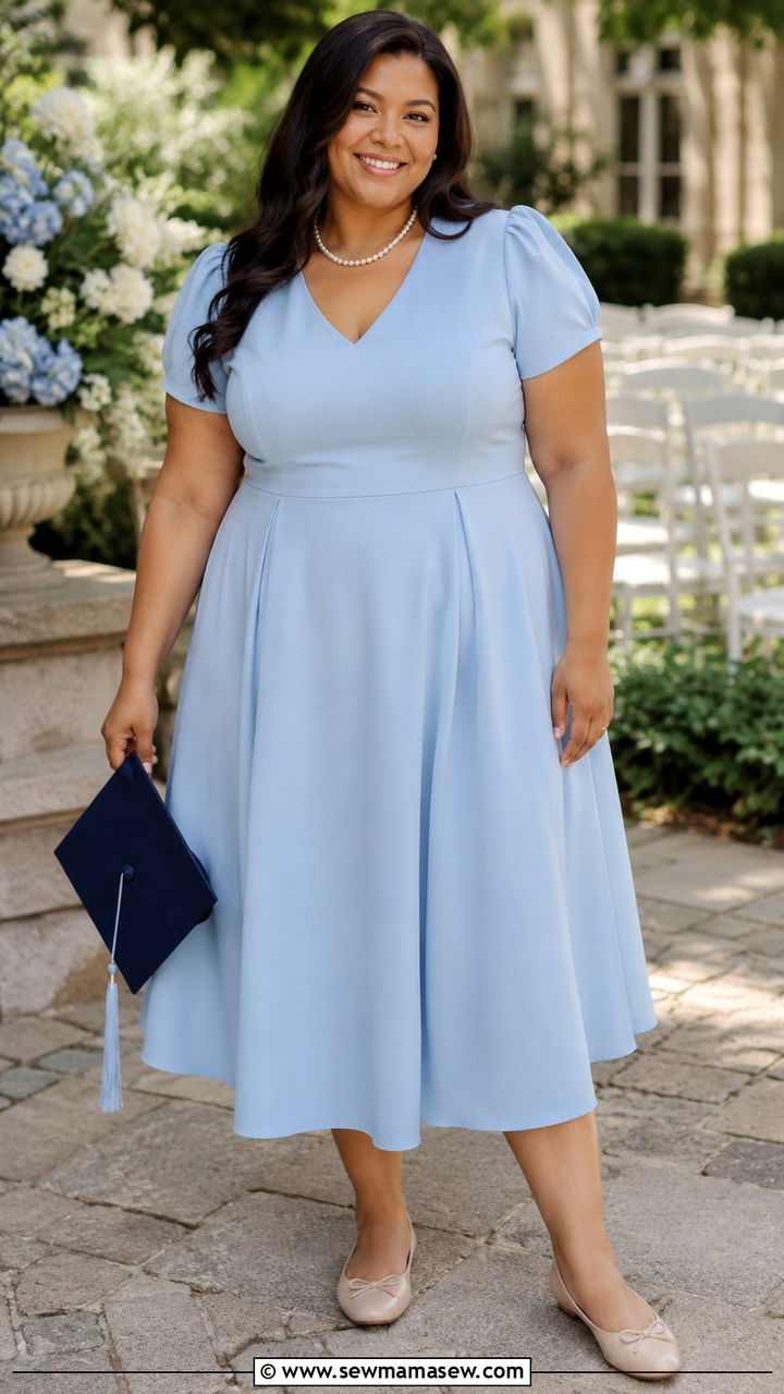 A Line Dress with Pearl Accessories - 30 Plus size outfit ideas for graduation