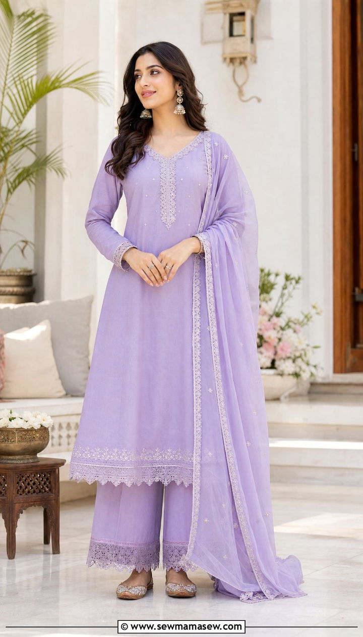 A Line Kurti With Embellished Palazzos - 25 Eid outfit ideas Indian