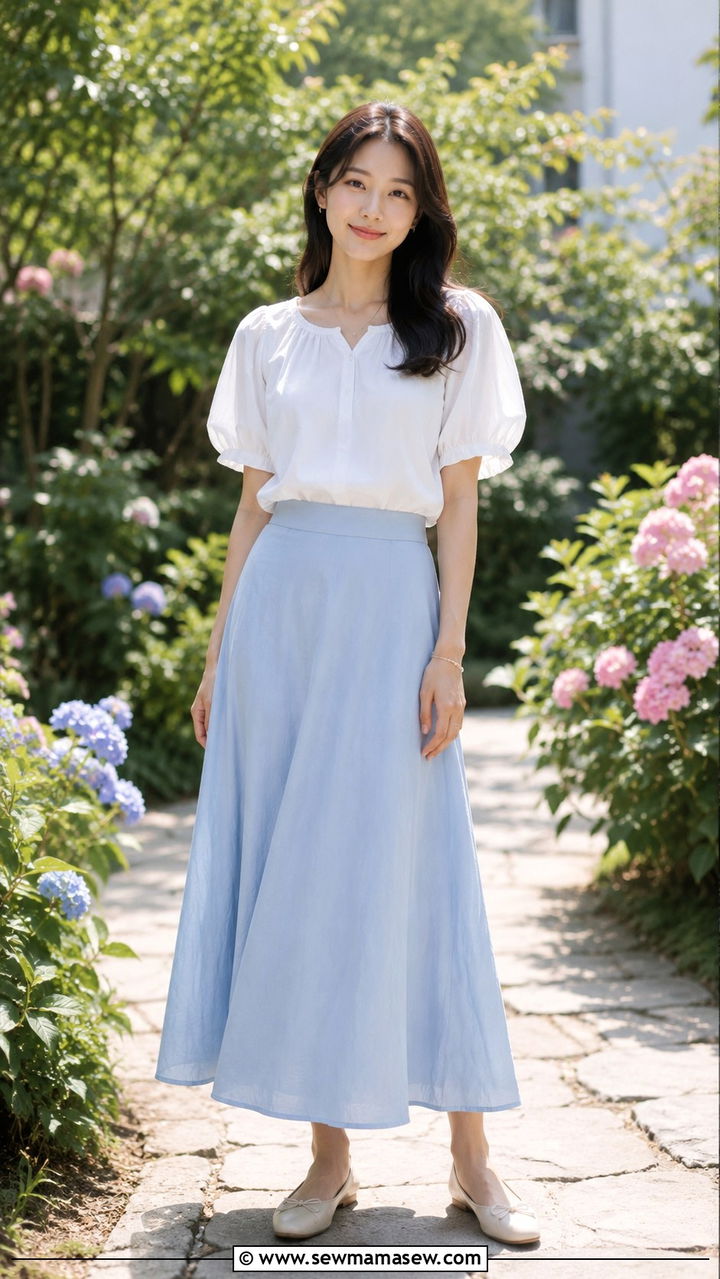 A Line Maxi Skirt With Cotton Blouse Outfit - 25 Modest outfit ideas for summer heat hot weather