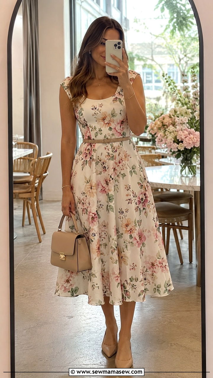 A Line Midi Dress Outfit For Broad Shoulders - 25 Outfit ideas for strawberry body shape